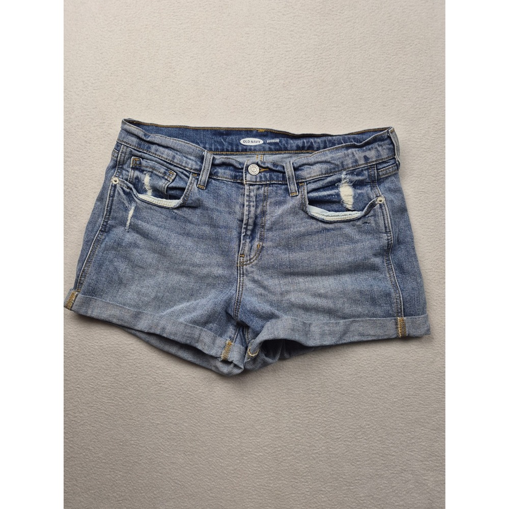 Old Navy Boyfriend Distressed Denim Shorts Medium Wash Blue Womens Size 8